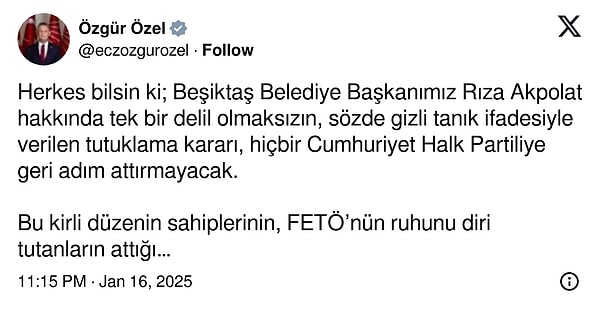 CHP Genel Başkanı Özgür Özel, karara tepki gösterdi.