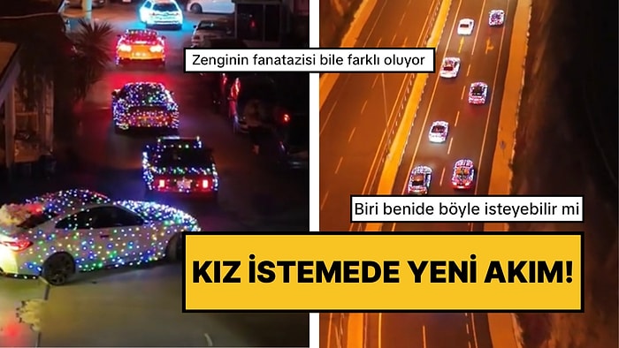 İzmir’de Kız İstemeye Giden Damat Tarafı Şov Yaptı: Tüm Arabalar Led Işıkla Donatıldı