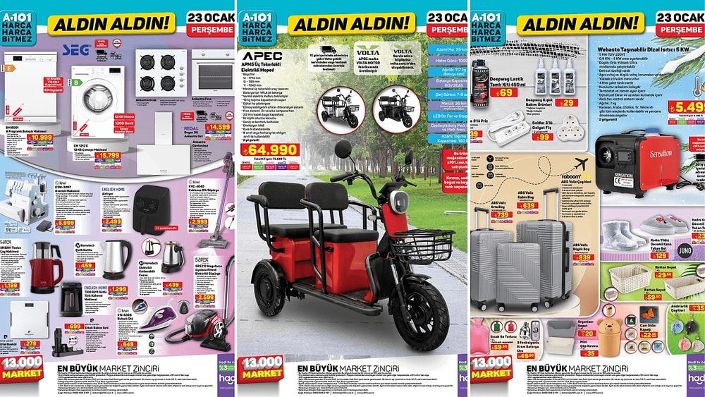 A101'e Üç Tekerlekli Elektrikli Moped Geliyor! 23 Ocak 2025 A101 Aldın Aldın Kataloğu