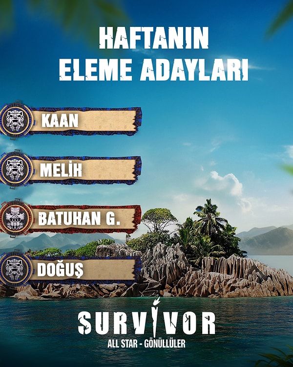 Survivor'da bu hafta Kaan, Melih, Batuhan G. ve Doğuş eleme adayı olmuştu.