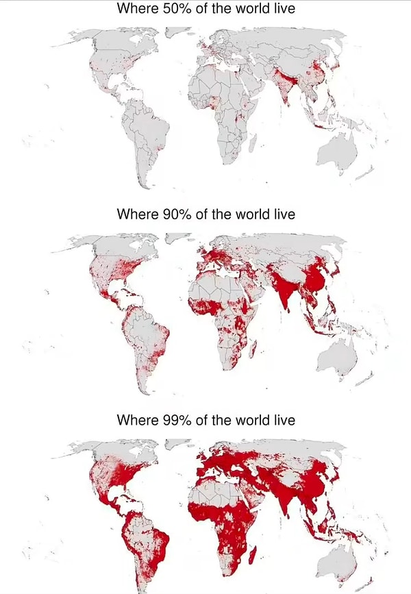 5. Sırasıyla dünyanın yüzde 50'sinin, yüzde 90'ının ve yüzde 99'unun yaşadığı yerler