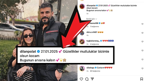 Polat, Instagram hesabından eşi ile birlikte çekilmiş bir fotoğraf paylaşarak “Güzellikler bizimle olsun kocam. Bugünün anısına kalsın” notunu düştü.