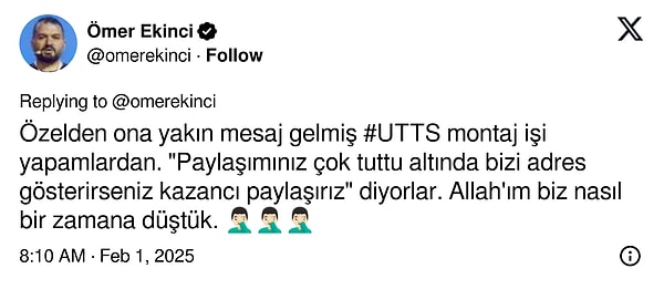 Ekinci daha sonra kendisine özelden iletilen mesajları da takipçileri ile paylaştı! 👇