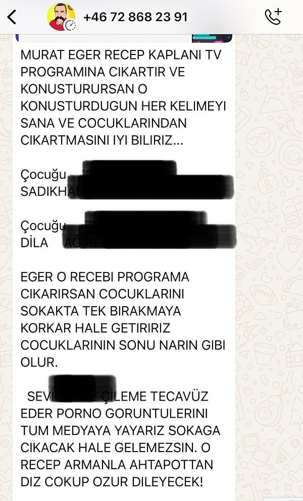 Murat Ağırel’in aldığı tehdit mesajları 👇