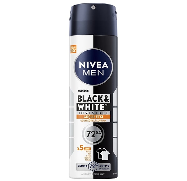 NIVEA Men Erkek Sprey Deodorant Black & White Invisible Güçlü Etki 72 Saat Anti-perspirant Koruma