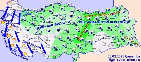 Meteoroloji Genel Müdürlüğü tarafından yapılan tahminlere göre: Ülkemiz genelinin parçalı ve çok bulutlu, Marmara'nın doğusu, Ege'nin kuzeydoğusu, Doğu Akdeniz, İç Anadolu, Karadeniz, Doğu ve Güneydoğu Anadolu ile Antalya'nın doğusunun iç kesimlerinin aralıklı yağışlı geçeceği tahmin ediliyor.