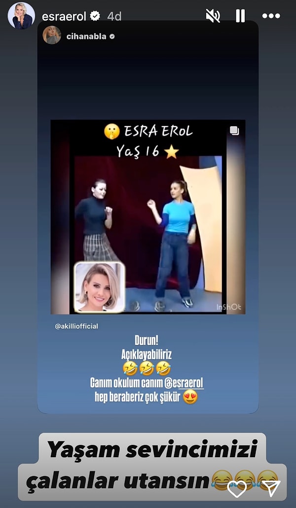 Esra Erol Instagram hesabındaki paylaşımında gençlik yıllarında çekilen o görüntüler için "Yaşam sevincimizi çalanlar utansın." diye yazdı.