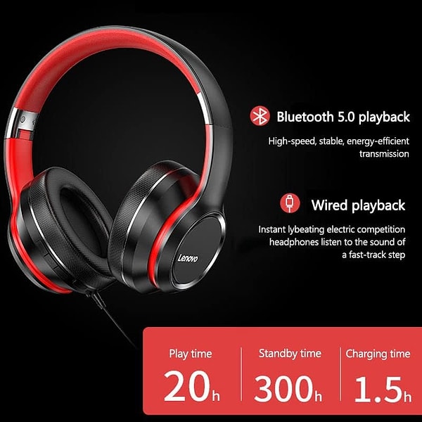 Lenovo HD200 Kablosuz Bluetooth 5.0 Kulak Üstü Kulaklık