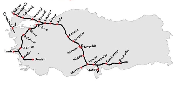 2. Otoban geçen iller haritası