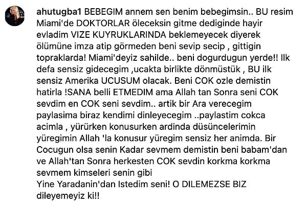 Annesinin hatıralarıyla dolu Miami sahilinden seslenen Anjelik, “Bu ilk sensiz Amerika uçuşum olacak. Beni doğurduğun yerdeyim… Sensiz gideceğim” diyerek içini döktü.