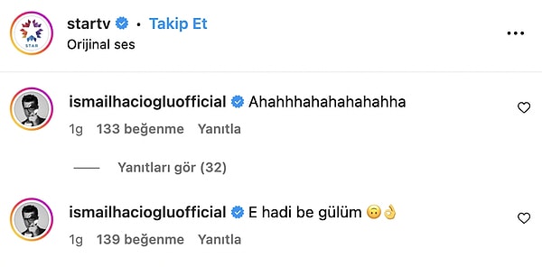 Kanalın resmi Instagram sayfasına yorumlar bırakan Hacıoğlu'nun, eski sevgilisi Aslıhan Gürbüz'ün rol aldığı Kral Kaybederse'ye "E hadi be gülüm 🙃👌" demesi kimileri tarafından da imalı bulundu.