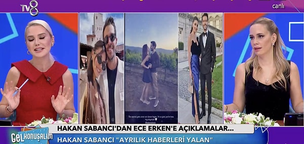 Ayrılık iddiası hakkında ilk kez TV8 ekranlarında yayınlanan Gel Konuşalım programına konuşan Hakan Sabancı, ayrılığı yalanladı.