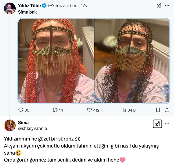 Yıldız Tilbe'nin taktığı taşlı maske bir arkadaşından hediye olarak geldi