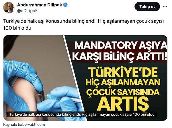 Gazeteci Abdurrahman Dilipak da aşı karşıtı bir paylaşımda bulundu.