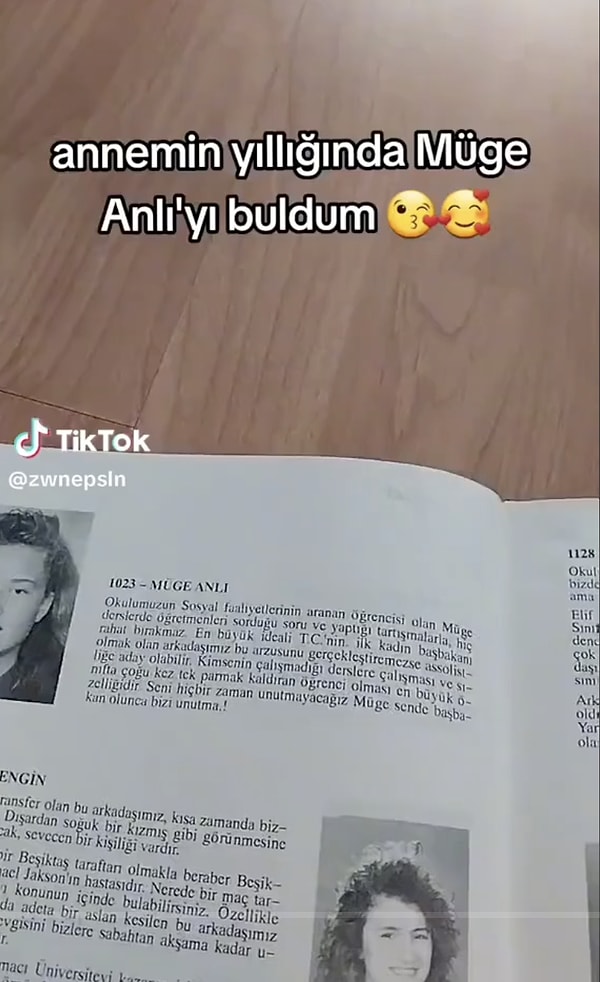 Okul numarası 1023 olan Müge Anlı hakkında çalışkanlığı ve idealleri yazarken "Başbakan" olmak istediğinden de bahsedilmiş.