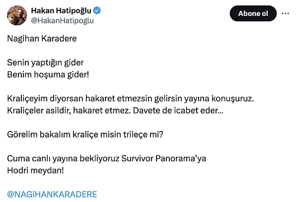 Nagihan Karadere'nin sözleri karşısında çileden çıkan Hakan Hatipoğlu, yüzleşmek için Karadere'yi canlı yayına çağırdı.