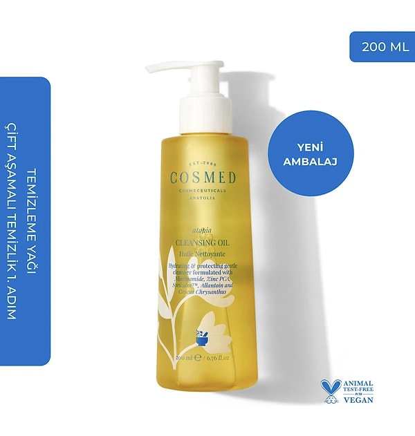 7. Cosmed - Atopia Cleansing Oil (Yüz ve Vücut için Temizleme Yağı, 200 ml)