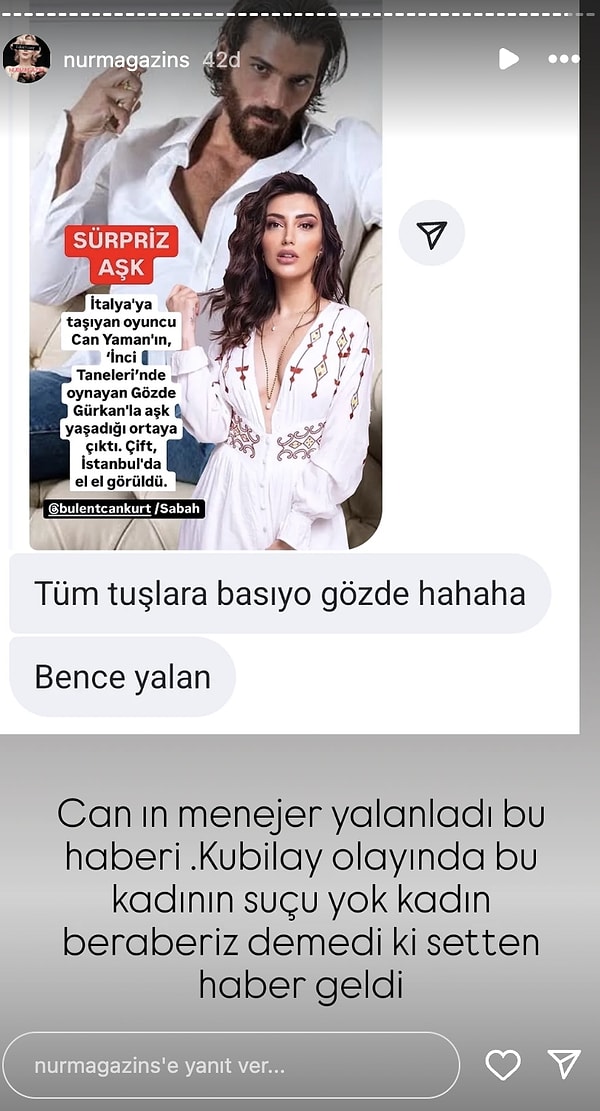 Yine de Can Yaman’ın menajerinin bu ilişkiyi yalanladığı konuşuluyor.