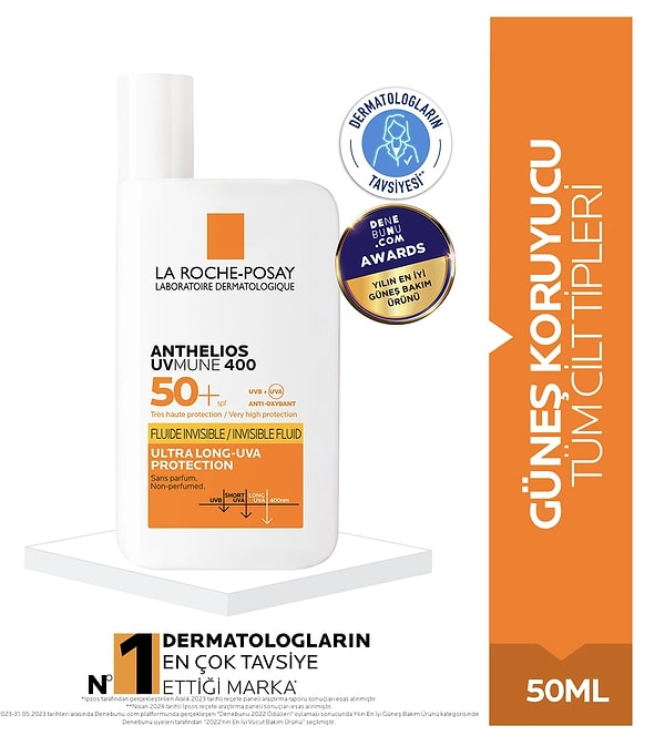 9. La Roche-Posay Anthelios Uvmune 400 Spf 50+ Güneş Kremi 50 ml - Tüm Cilt Tipleri İçin