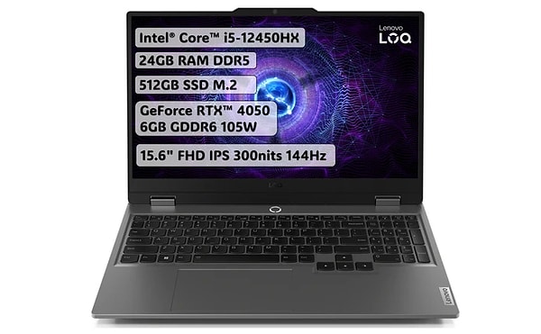 Lenovo LOQ Intel Core i5 12450HX 24GB 512GB SSD RTX4050 Freedos 15.6" FHD Taşınabilir Bilgisayar