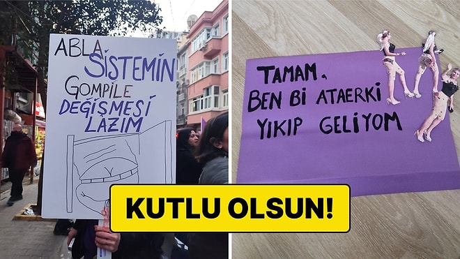 8 Mart Kadınlar Günü'nde Feminist Gece Yürüyüşüne Katılan Kadınlardan Atarlı Giderli Pankartlar