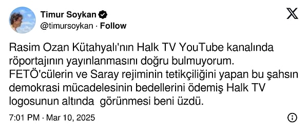 Rasim Ozan’a tepki gösteren bir diğer isim de Timur Soykan oldu.