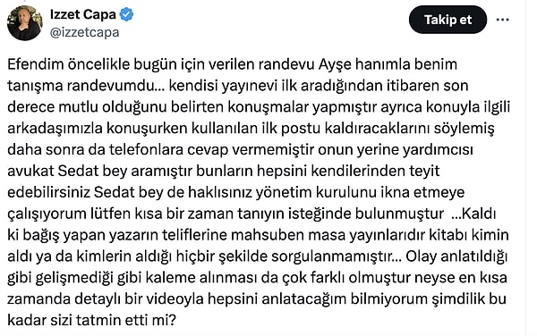 Çapa açıklama üzerine bir paylaşımda daha bulundu.