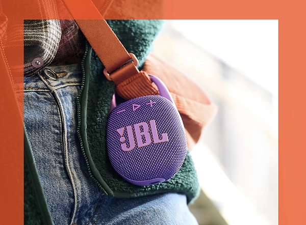 4. JBL Clip5, Bluetooth Hoparlör, IP67, Siyah Turuncu