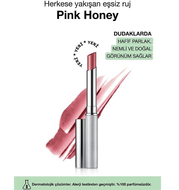 10. Clinique Almost Lipstick Ruj - Pink Honey 1.9g | Hafif Parlak, Nemli ve Doğal Görünüm