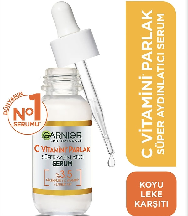 11. Garnier C Vitamini Parlak Süper Aydınlatıcı Serum 30ml (Niasinamid + Salisilik Asit)