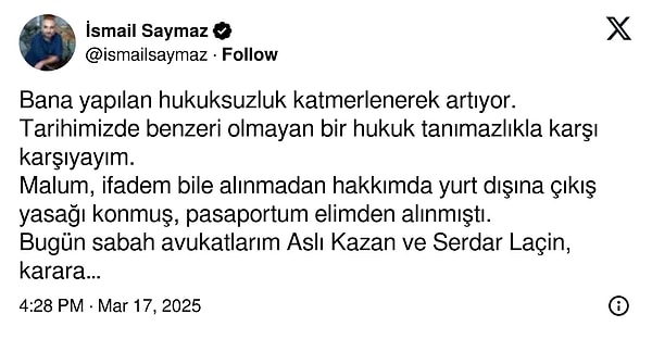 İsmail Saymaz’ın açıklaması 👇