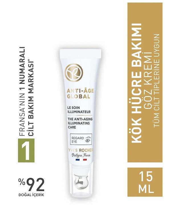 14. Yves Rocher Yenileyici Yaşlanma Karşıtı Bitkisel Kök Hücre Bakımı Anti-age Global - Kafein&vitamin E - Göz Kremi