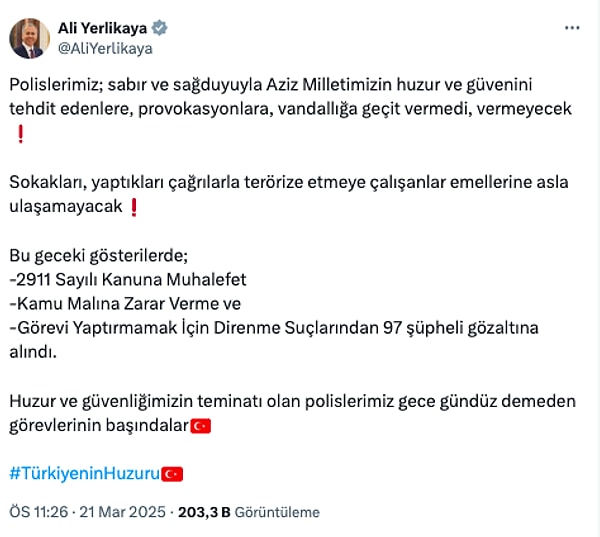 İçişleri Bakanı Ali Yerlikaya da gözaltılarla ilgili genel bilgilendirme yaptı.