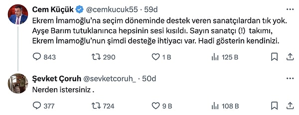 Oyuncu Şevket Çoruh, Küçük'ün bu paylaşımına çok konuşulacak yanıt verdi: