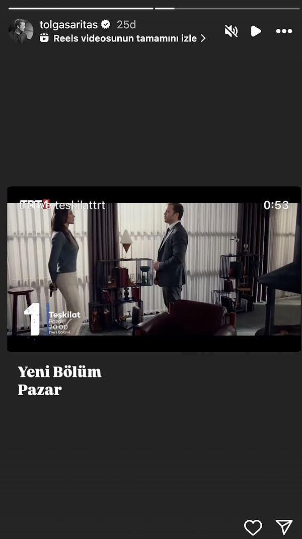 Aybüke Pusat'ın Teşkilat'taki rol arkadaşı Tolga Sarıtaş, uzun süredir sessizliğini koruyordu. Görseli