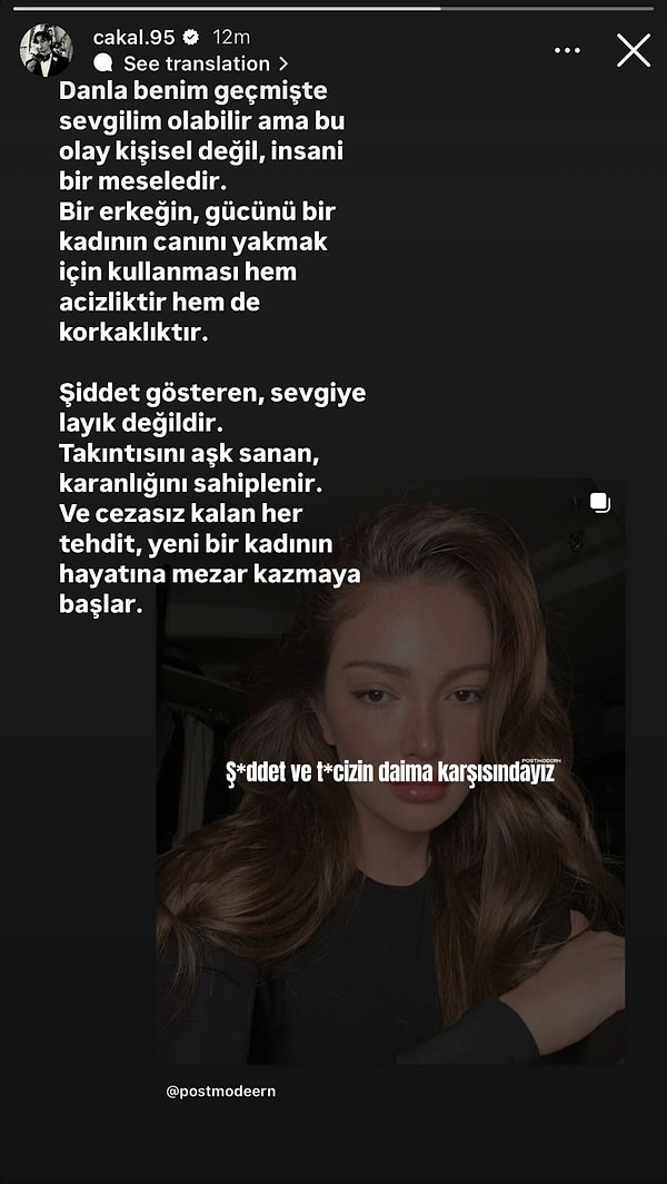 Bilic'e sosyal medyadan yapılan destekler büyürken bir destek de eski sevgilisi rapçi Çakal'dan geldi.