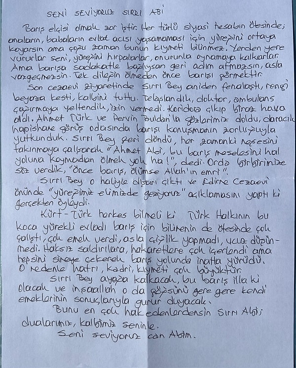 Selahattin Demirtaş’ın kendi yazısı ile yaptığı paylaşım. 👇
