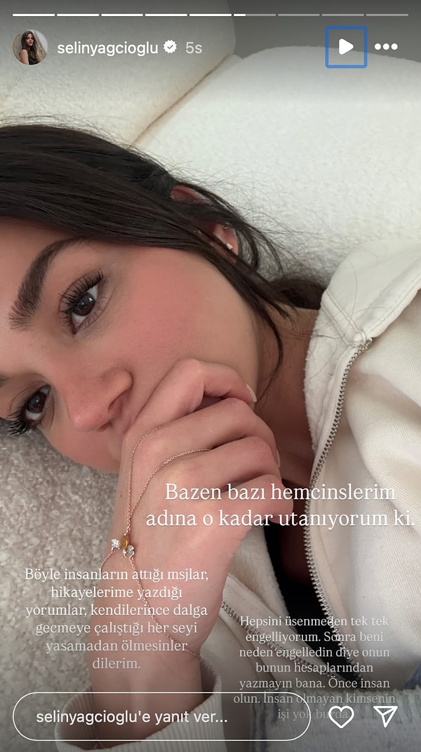 Selin Yağcıoğlu gelen yorumların ardından sosyal medya hesabından cevap verdi.