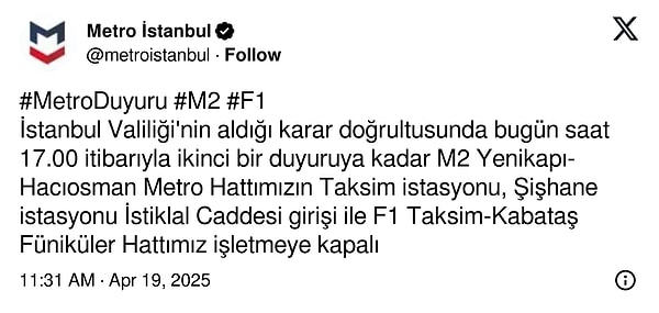 Metro İstanbul'dan bu kez saat 17.00 paylaşımı yapıldı: Görseli