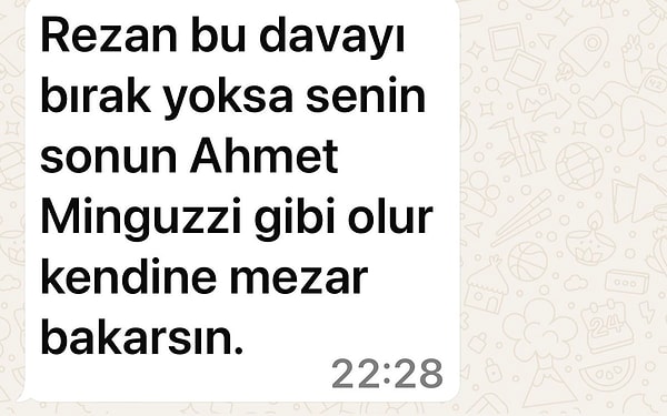 Avukat Rezan Epözdemir’in WhatsApp üzerinden aldığı tehdit mesajı 👇