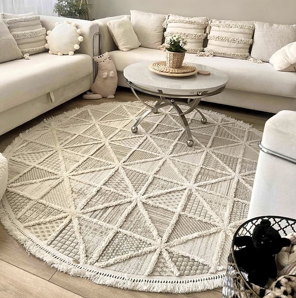 7. Hepsiburada'da Özel Fiyat: Cool Halı Sakura 2201 Krem Hav Toz Vermez Etnik Desenli Modern Dokuma Yuvarlak Salon Halısı