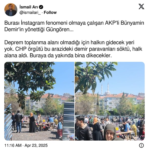 İstanbul Güngören'de deprem toplanma alanına demir bariyerler kırılarak girilmiş.