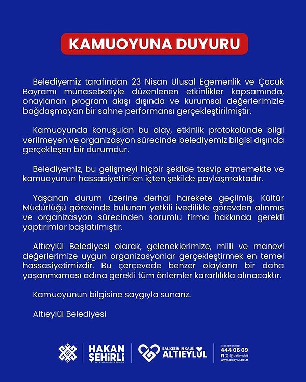 Altıeylül Belediyesi’nin yaptığı açıklama 👇