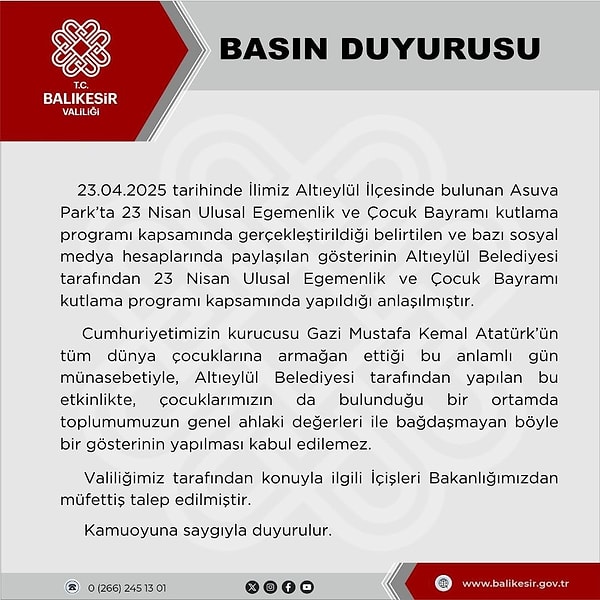 Balıkesir Valiliği de olayla ilgili soruşturma başlatıldığını duyurdu. 👇