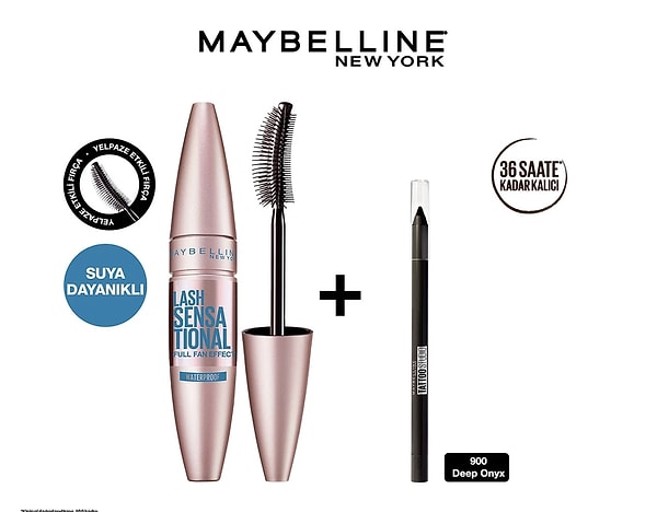 6. Hepsiburada indirimlerinde bugün Maybelline New York Mini Jel Göz Kalemli Lash Sensational Suya Dayanıklı Maskara Seti de var!