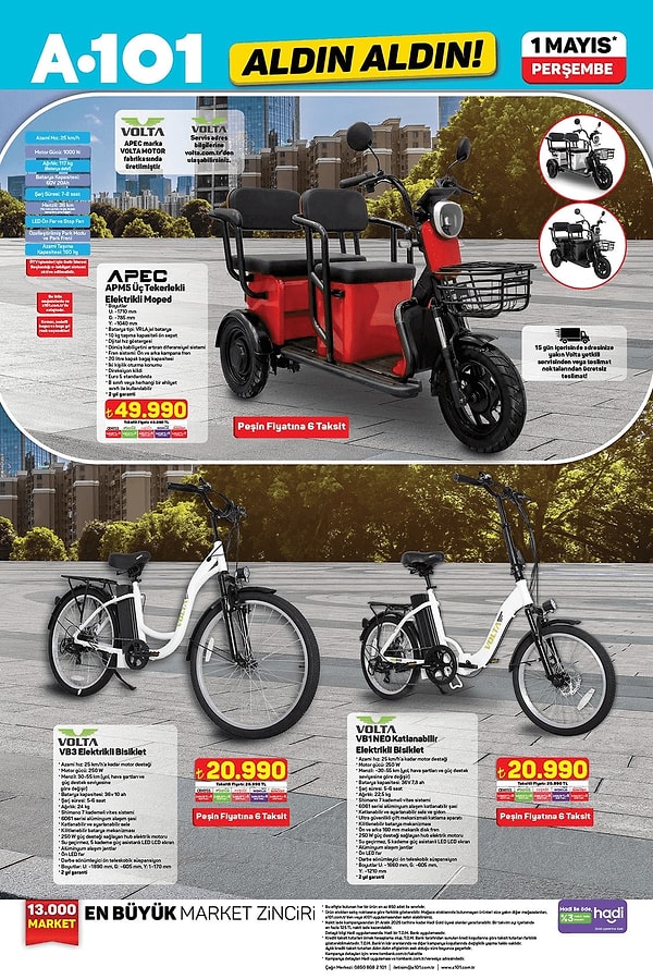 APEC APM5 Üç Tekerlekli Elektrikli Moped 49.990 TL