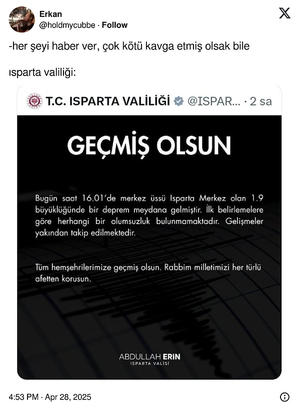 Isparta Valiliği de aşırı düşünceli olduğu için mizahşörlerin radarındaydı.