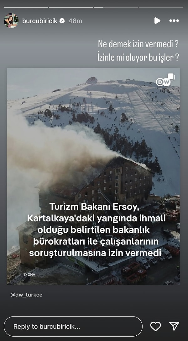 Tepki gösterenler arasında yer alan ünlü oyuncu Burcu Biricik, sosyal medya hesabından yaptığı paylaşımda öfkesini dile getirdi.