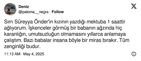 Ceren Önder Kandemir'in sözlerine duygulandıran yorumlar yapıldı. Yapılan yorumlardan bazıları şöyle oldu: