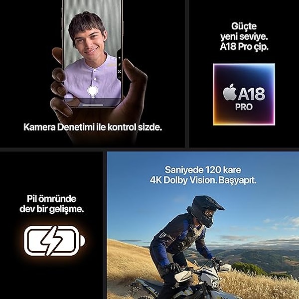 iPhone 16 Pro Max, özellikle video ve fotoğraf çekenleri mest edecek türden. Yeni A18 Pro çipiyle beraber hem hız hem pil ömrü ciddi anlamda güçlenmiş. Ekran parlaklığı desen, güneşin altında bile “görülürlük” garantili. “Ben telefonu her şey için kullanırım” diyenlerdensen, seni fazlasıyla tatmin eder.